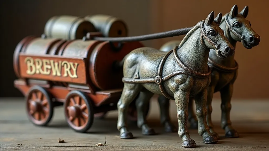 Vintage cast iron horse-drawn brewery