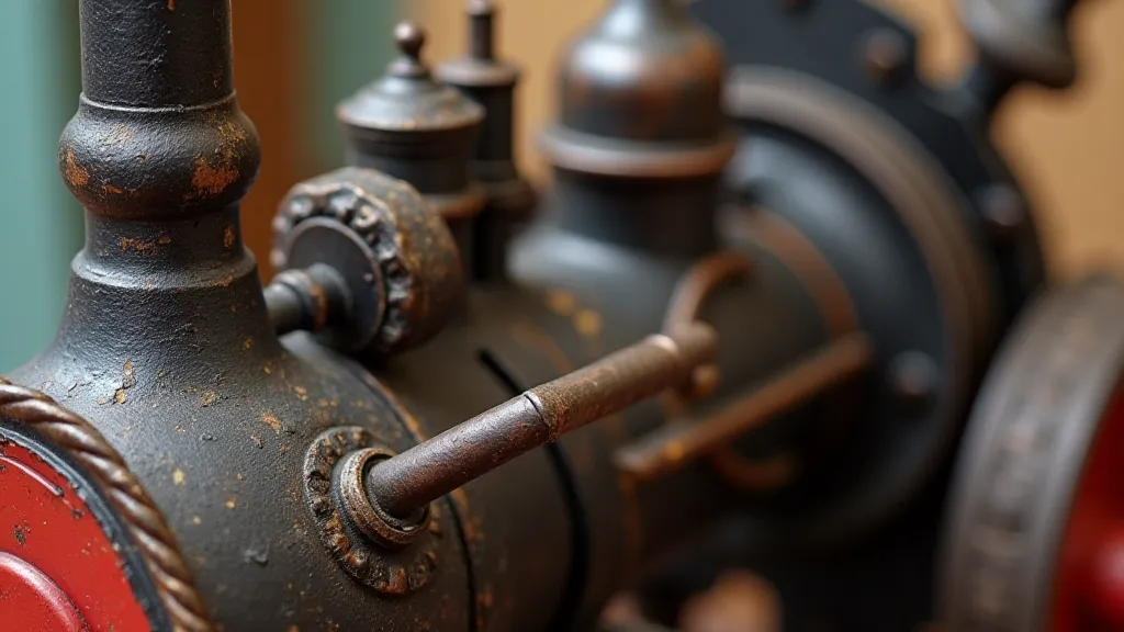Close-up of a cast iron steam engine toy