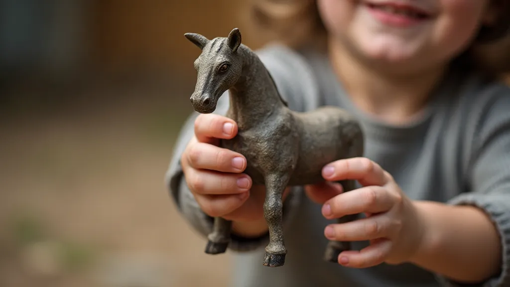 Child holding a cast iron horse toy