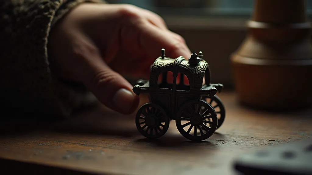 Collector examining a cast iron toy carriage
