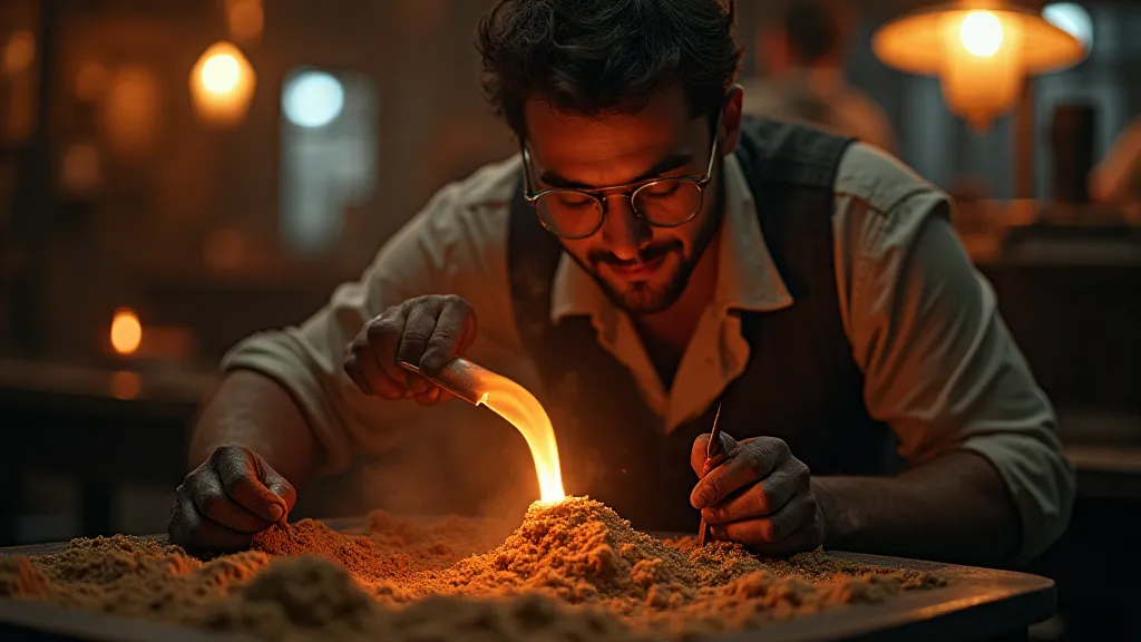 Factory worker pouring molten iron