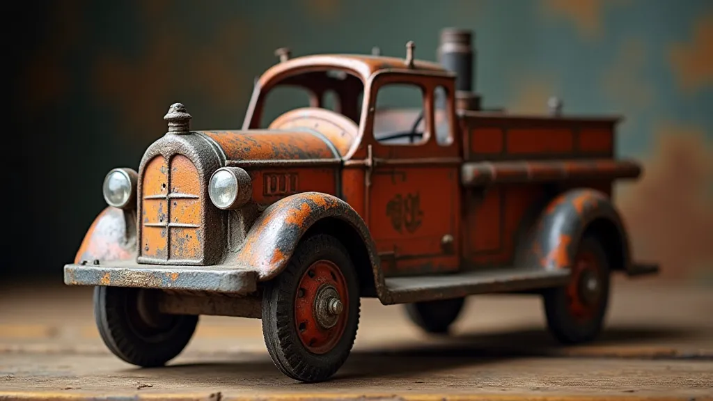 Antique cast iron fire engine with aged patina