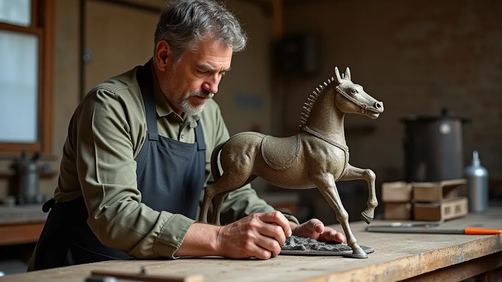 Restorer cleaning a cast iron toy