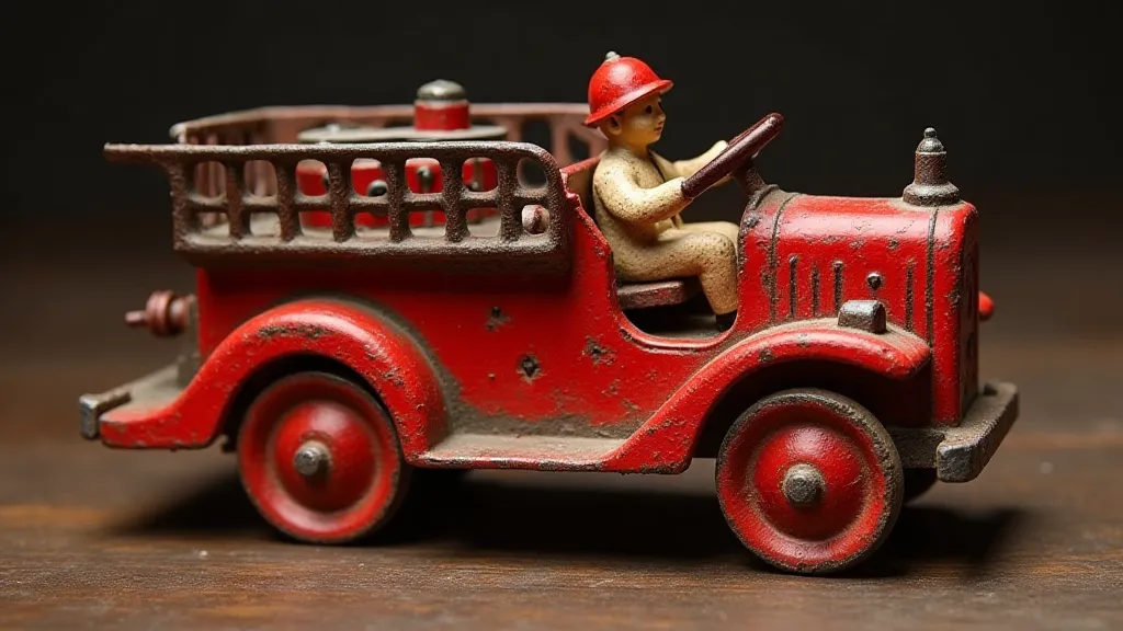 Close-up of a vintage cast iron fire engine