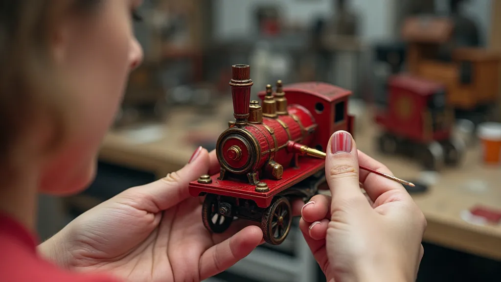 Woman painting a cast iron toy detail